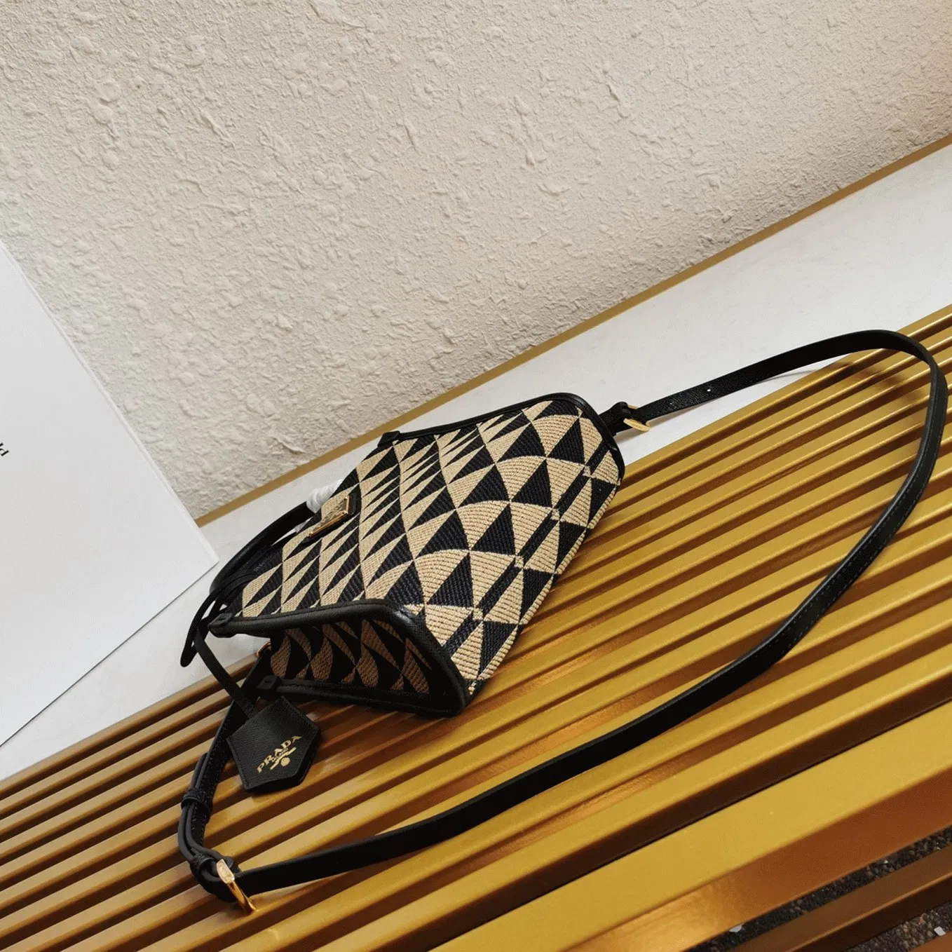 Prada Symbole Micro Bag in Black/Beige Jacquard Fabric — image 3