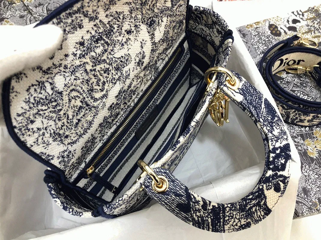 Dior Lady D-Lite Medium Bag Knockoff in Blue Toile de Jouy Embroidery — image 10