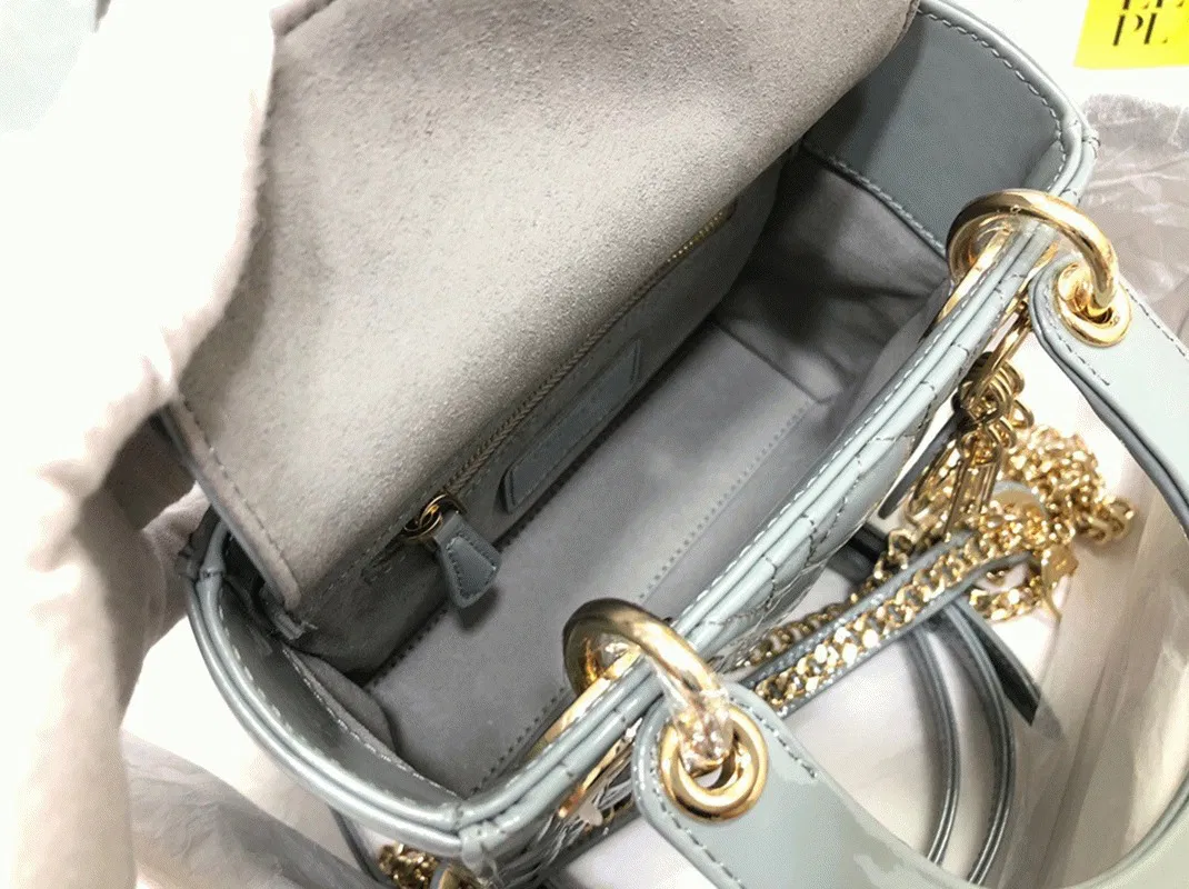 Dior Lady Dior Mini Chain Bag with Chain in Grey — image 10