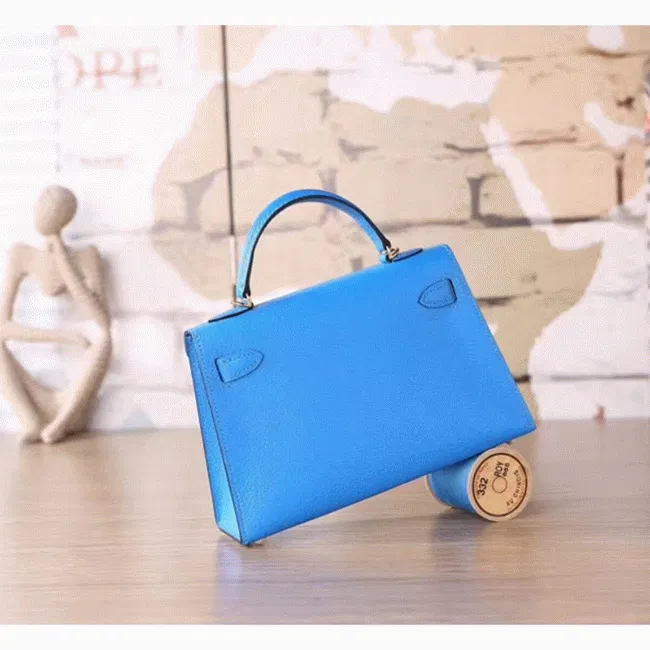 Blue Hydra Chevre Hermes Kelly 20cm Petite Handbag — image 2