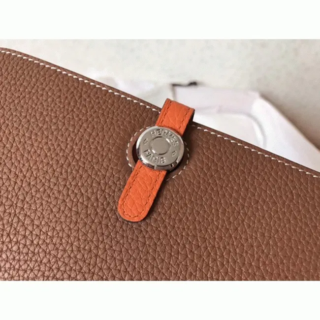 Brown orange Hermes Dogon duo wallet — image 5