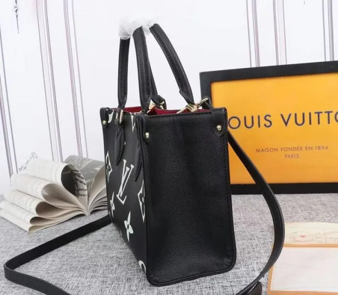 Louis Vuitton Bicolor Monogram Empreinte Leather Onthego PM Bag In Black And Beige — image 3
