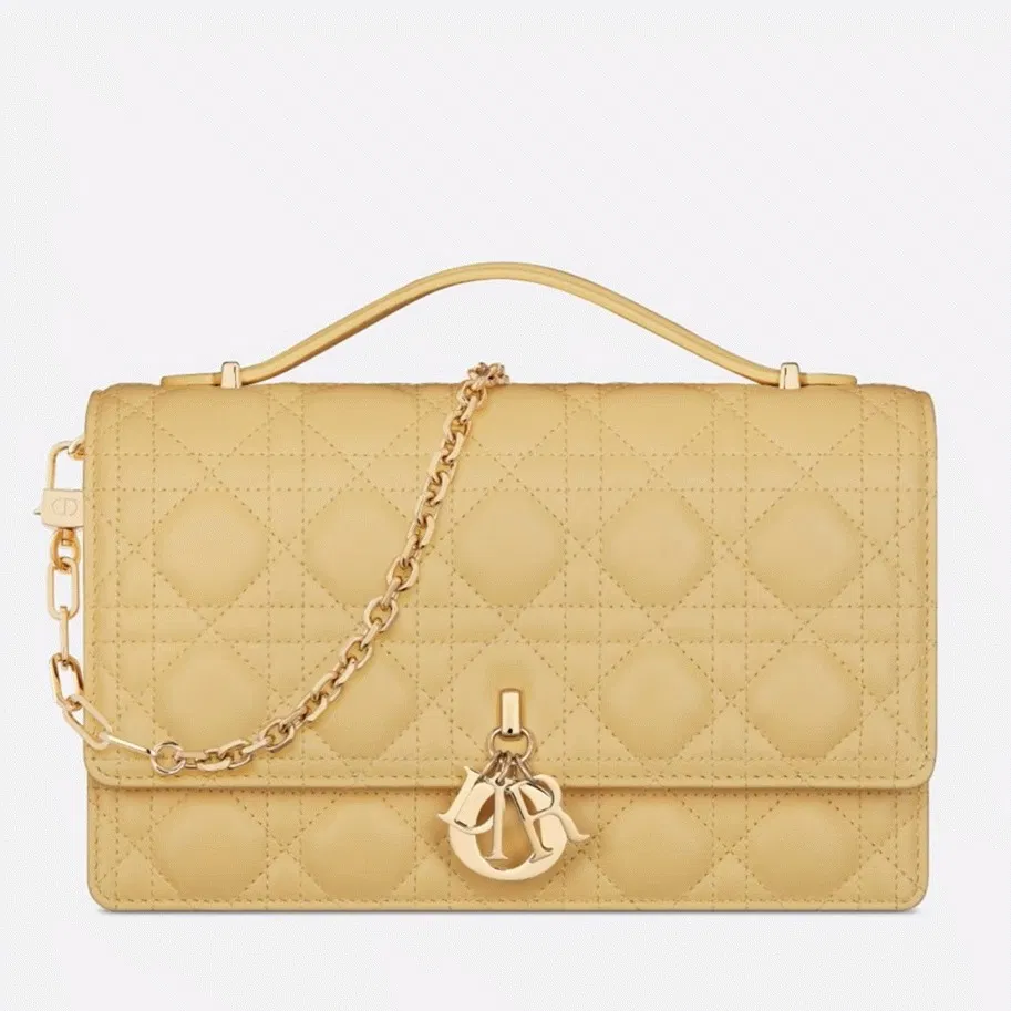Dior Miss Dior Top Handle Bag Knockoff in Pastel Yellow Cannage Lambskin