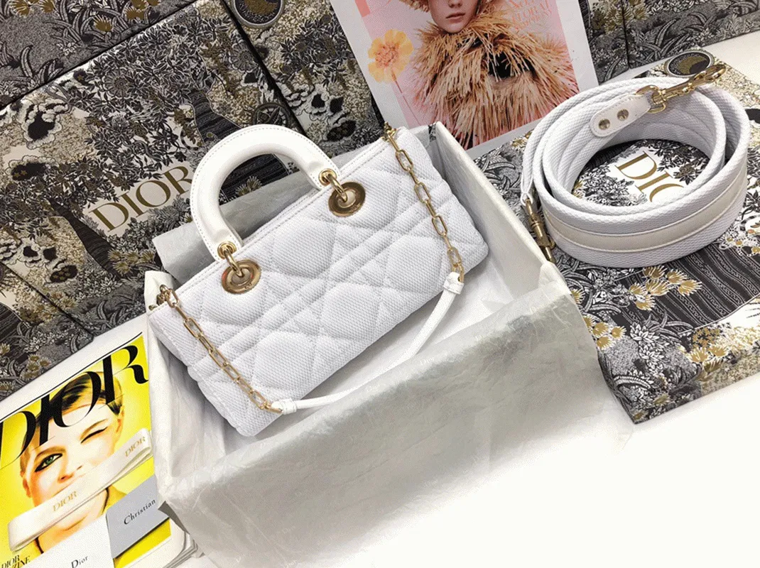 Dior Lady D-Joy Medium Bag in White Macrocannage Technical Fabric — image 6