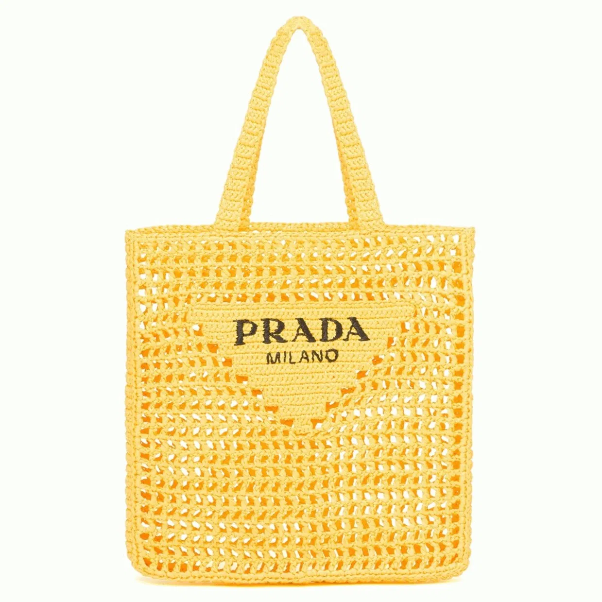 Prada Small Tote Bag in Yellow Woven Raffia