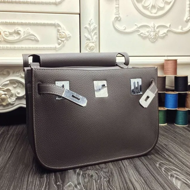 Large grey knockoff Hermes Jypsiere 31cm handbag — image 5