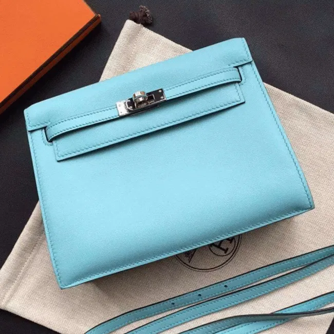 Celeste Swift Leather Hermes Kelly Danse Light Blue Purse