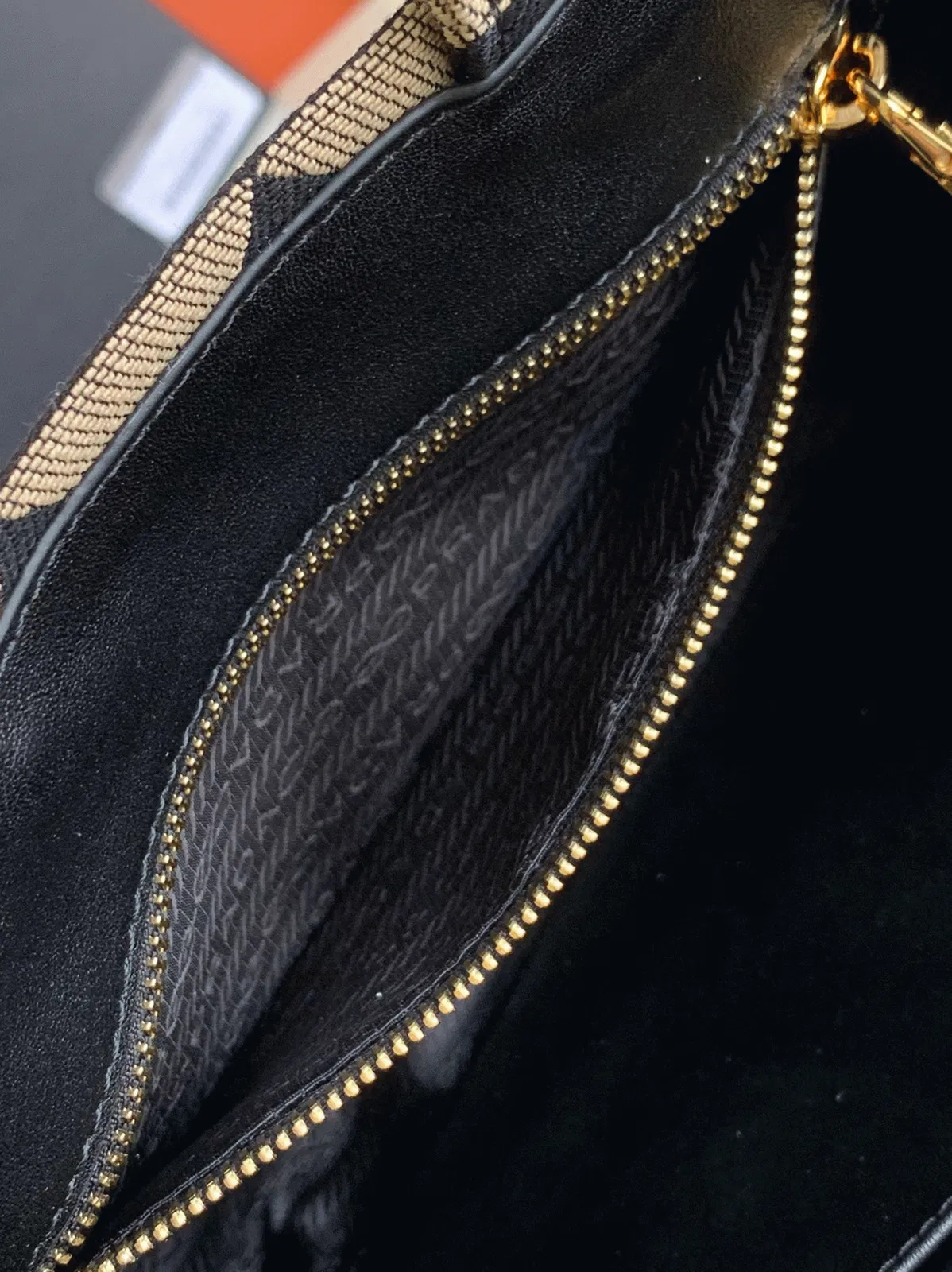 Prada Symbole Small Bag in Black/Beige Jacquard Fabric — image 4