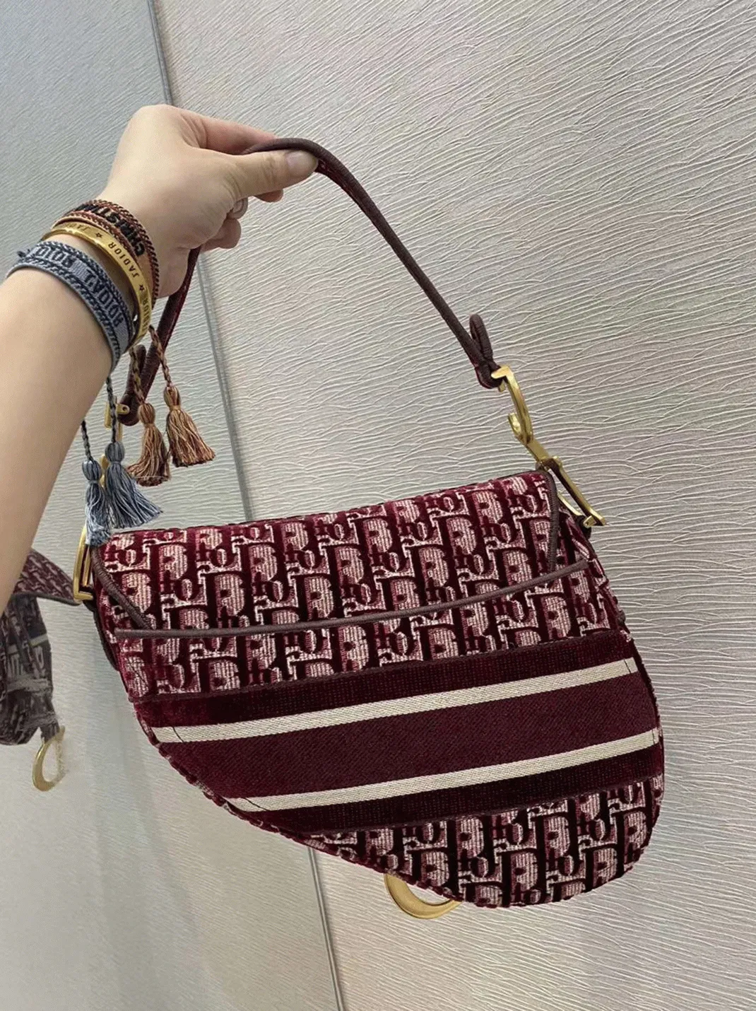Dior Saddle Bag in Bordeaux Velvet Oblique Embroidered — image 4