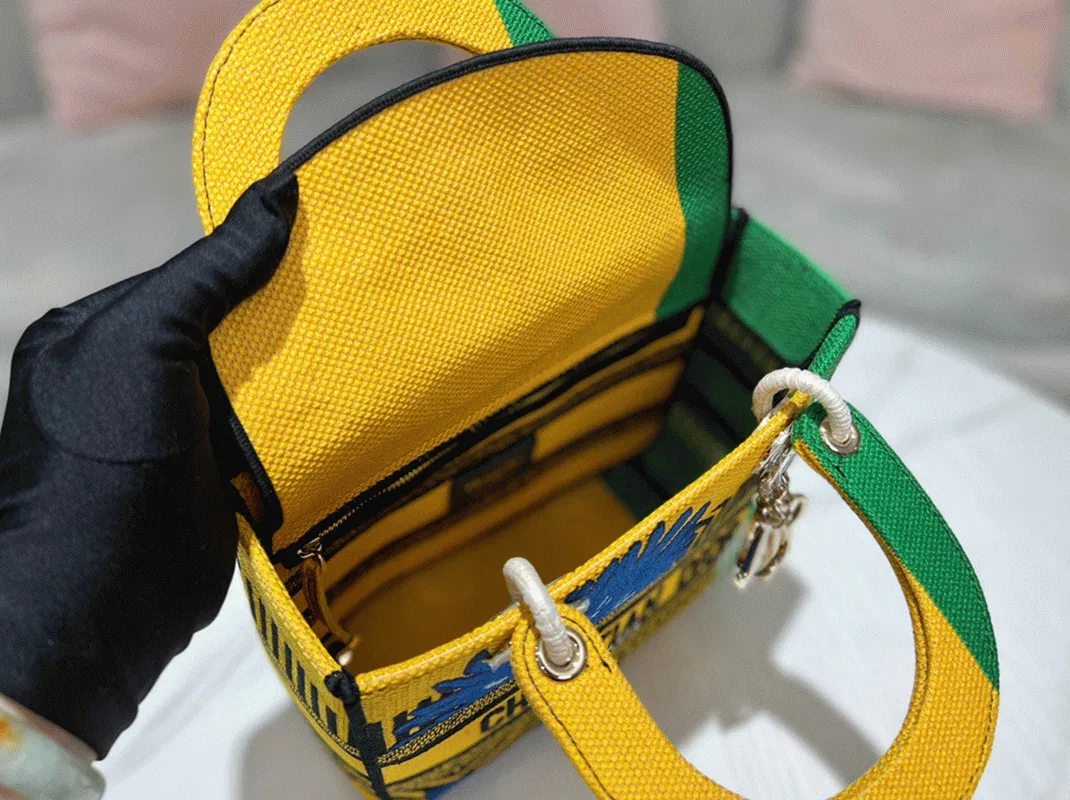 Dior Lady D-Lite Medium Bag in Yellow Green D-Flower Pop Embroidery — image 6