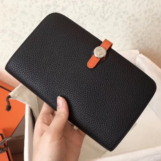 Black orange luxury Hermes Dogon duo wallet