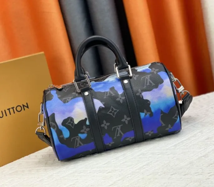 Louis Vuitton Monogram Eclipse Keepall Bandouliere 25 Travel Bag In Blue And Purple Sunrise — image 5