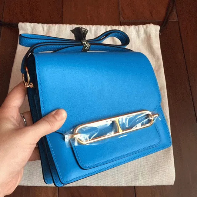 Blue hydra luxury Hermes Mini Sac Roulis handbag — image 4