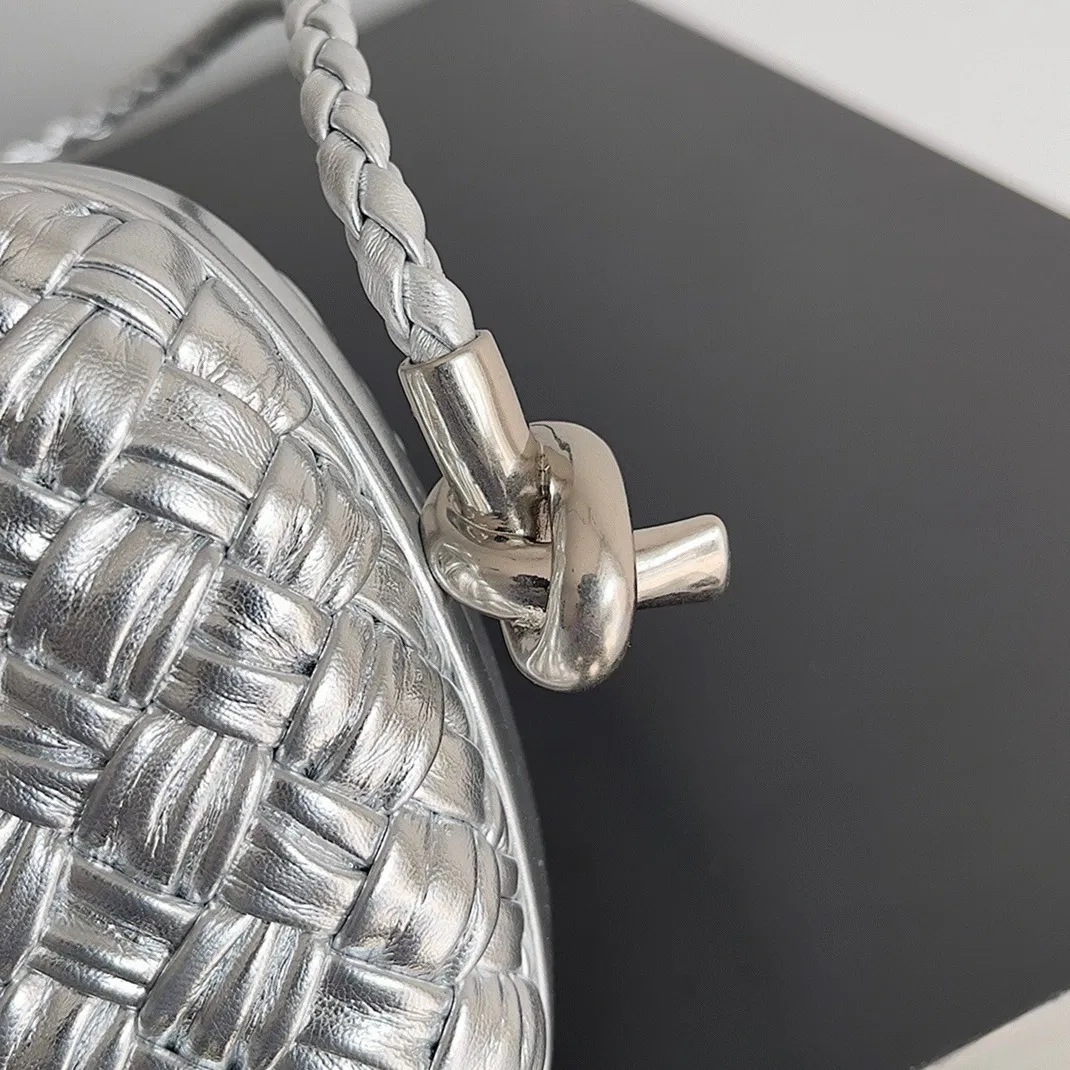 Bottega Veneta Knot Minaudiere On Strap Silver Intreccio Laminated Leather — image 7