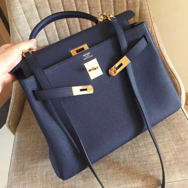 Sapphire Clemence Hermes Kelly Retourne 32cm Deluxe Handbag — image 8