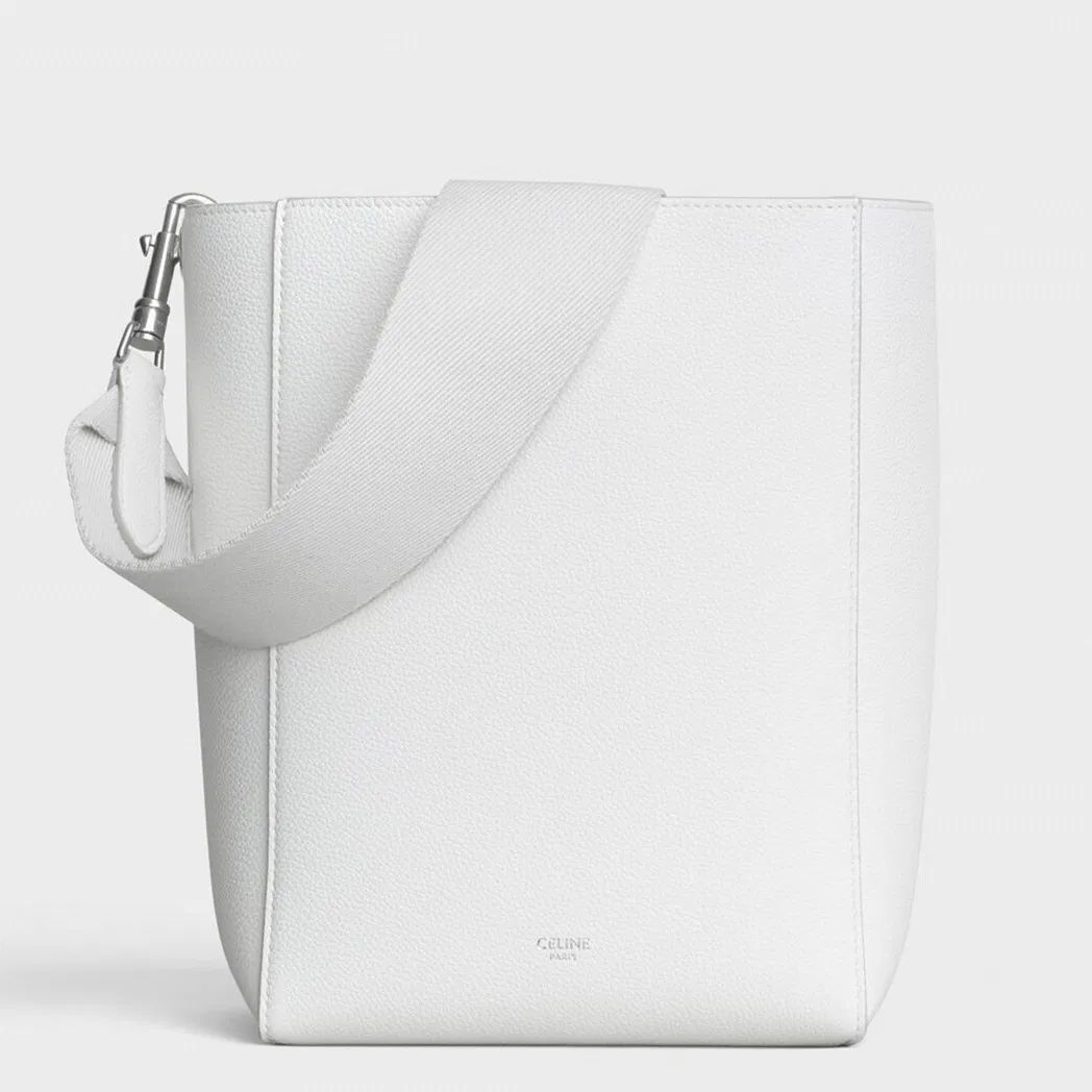 Top Quality Celine Sangle Small Bucket Bag In White Calfskin