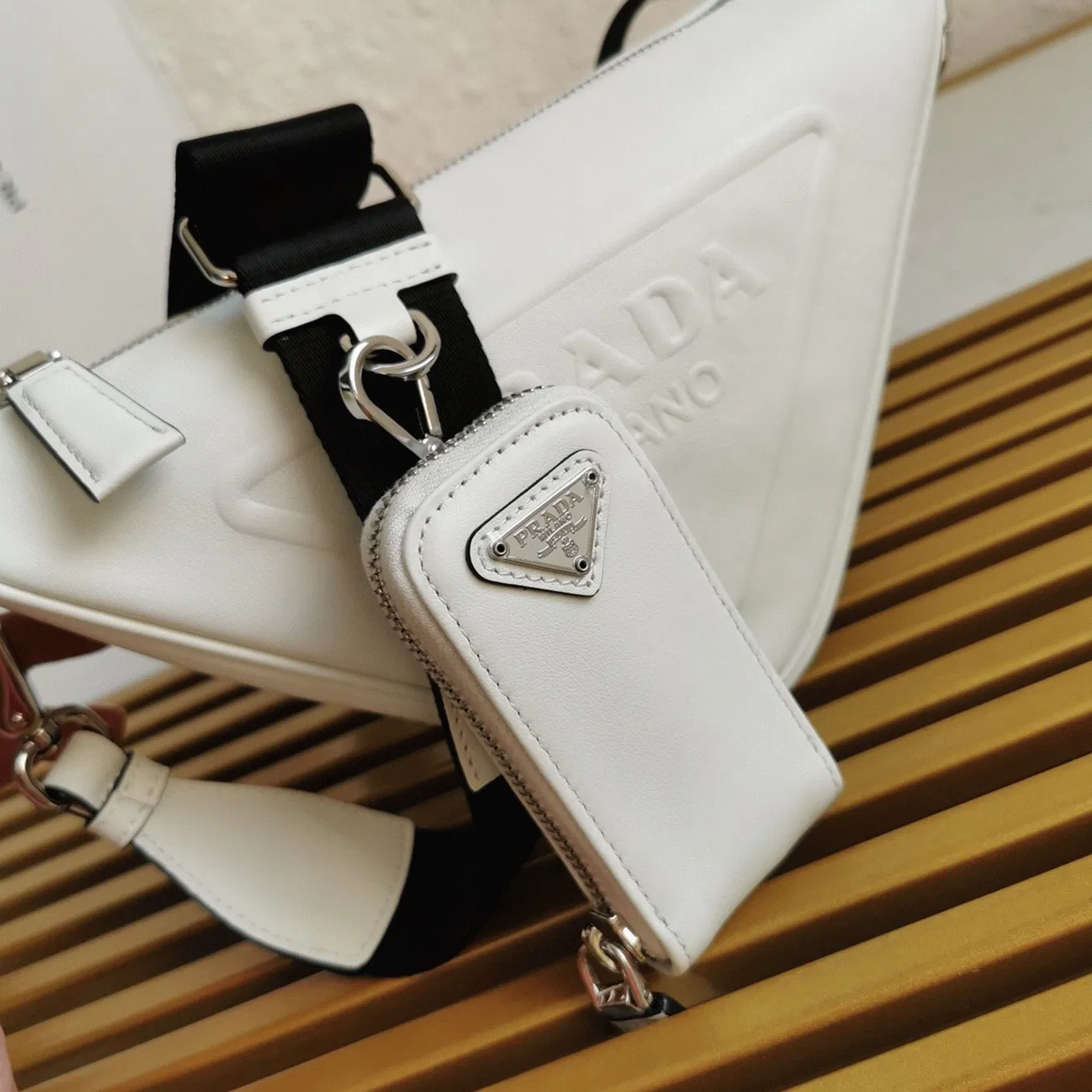 Prada Triangle Shoulder Bag in White — image 2
