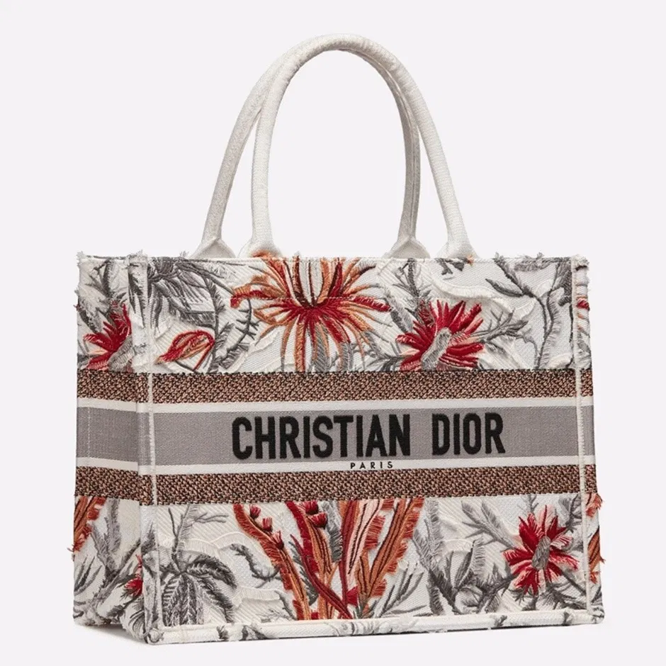 Dior Medium Book Tote in White Camouflage with Multicolored