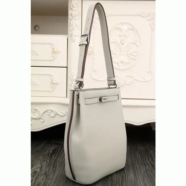 White Leather Knockoff Hermes So Kelly 22cm Clean Style Shoulder Bag — image 8
