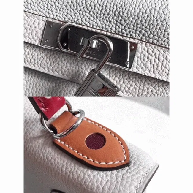 White Hermes Kelly 28cm Knockoff Bag with Zigzag Handle — image 4