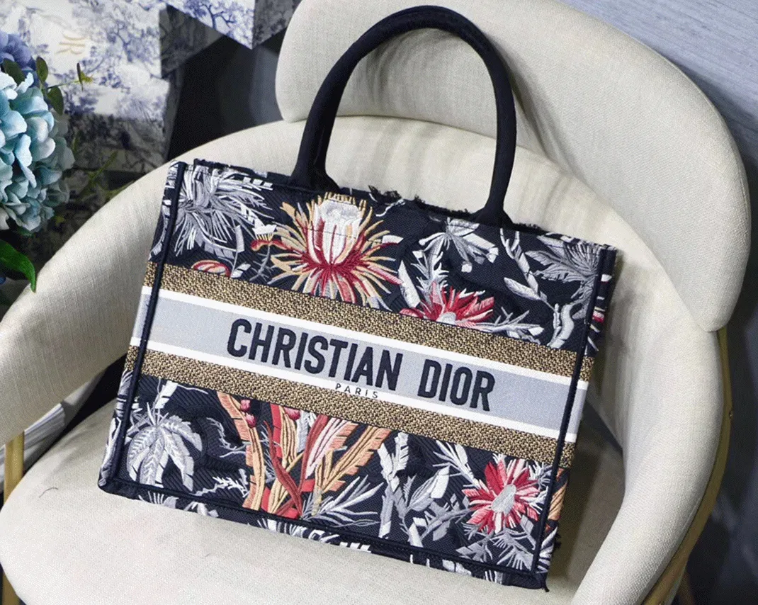 Dior Medium Book Tote in Black Camouflage with Multicolored — image 5