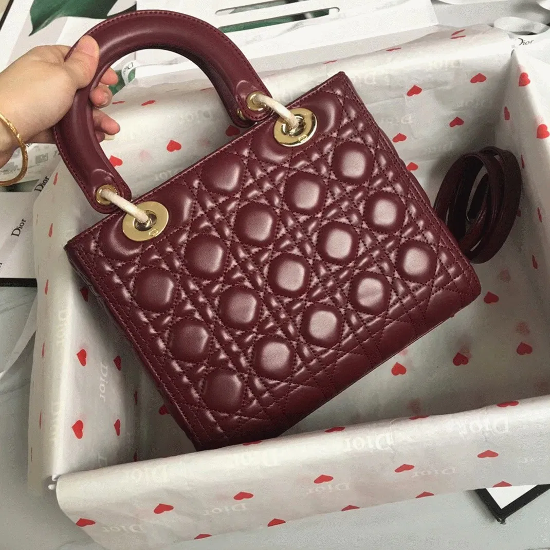 Dior Lady Dior Medium Bag in Bordeaux Lambskin — image 7