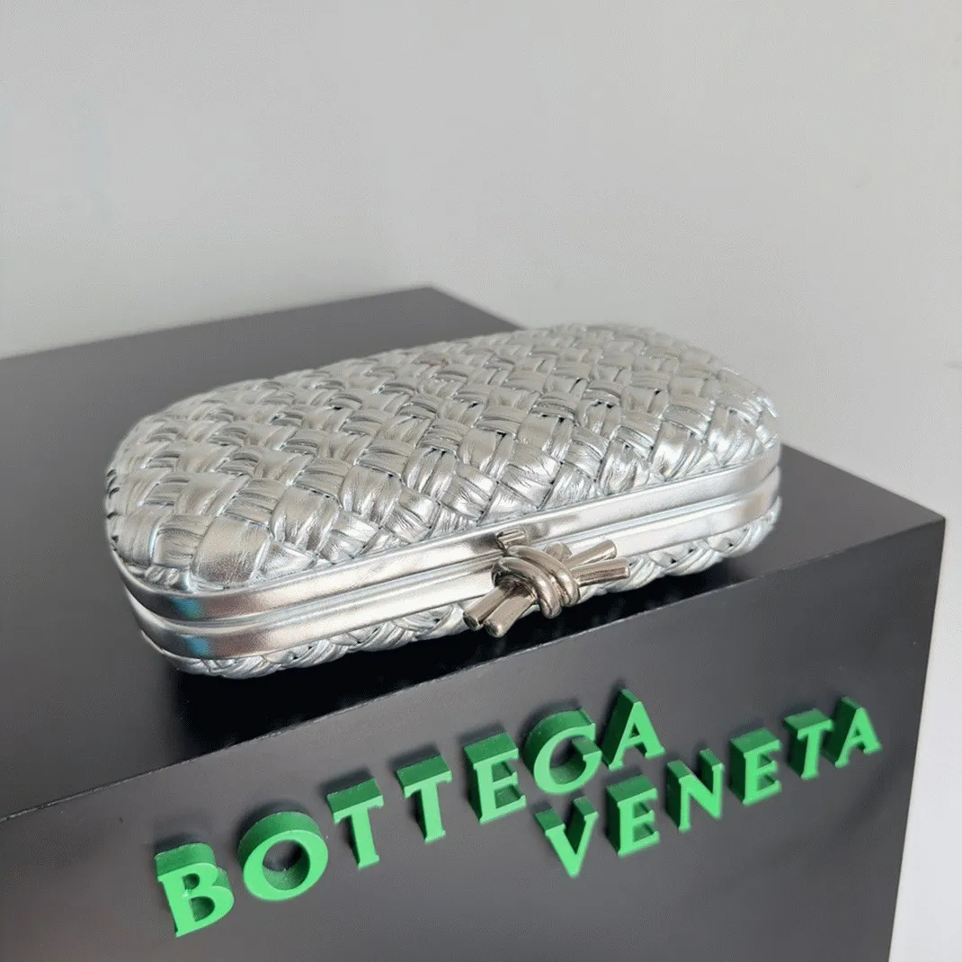 Fake Bottega Veneta Knot Minaudiere Clutch Silver Intreccio — image 5