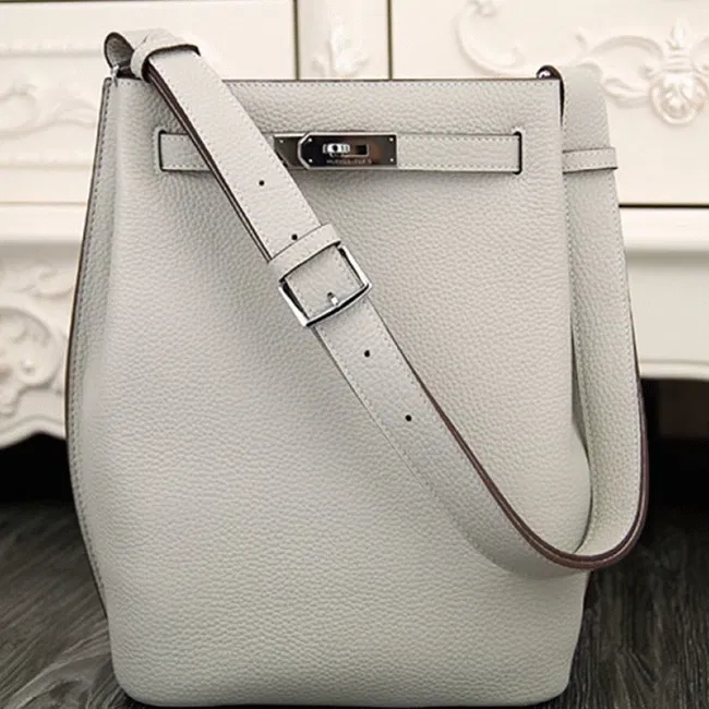 White Leather Knockoff Hermes So Kelly 22cm Clean Style Shoulder Bag