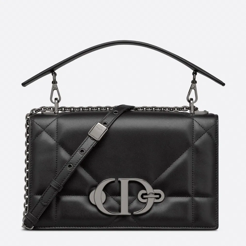 Dior 30 Montaigne Chain Bag with Handle in Black Lambskin