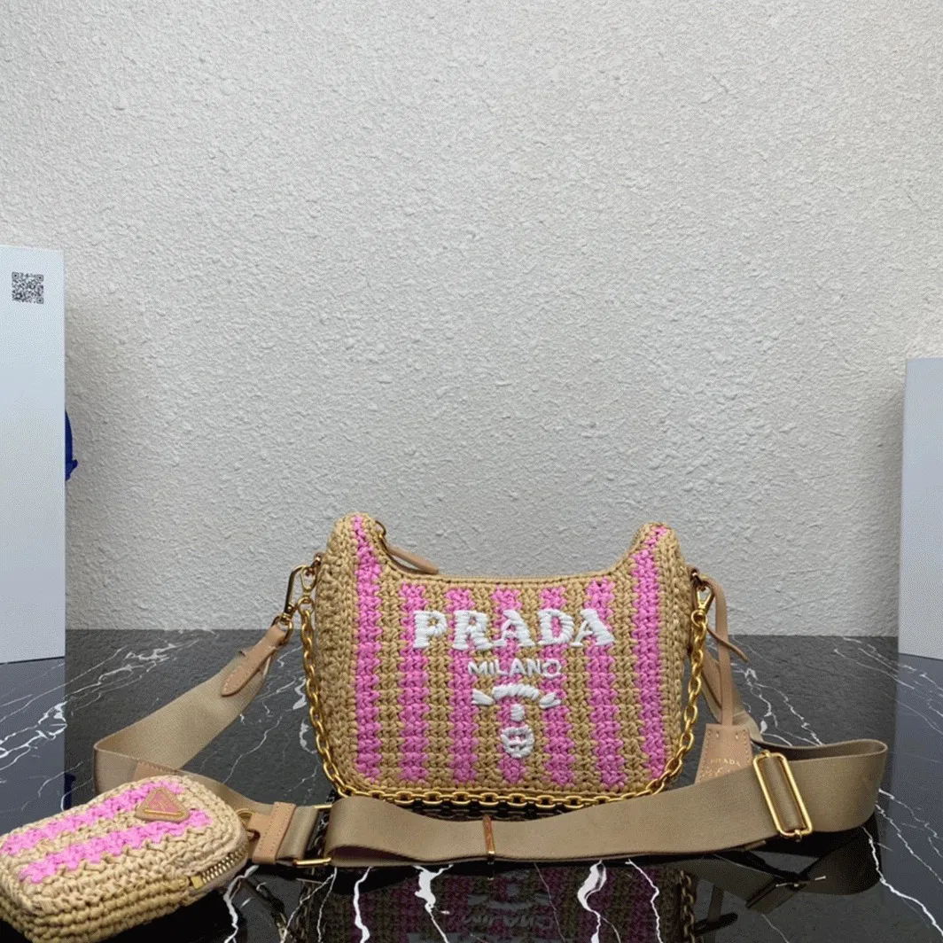 Prada Re-Edition Bag Knockoff in Beige and Pink Stripe — image 10