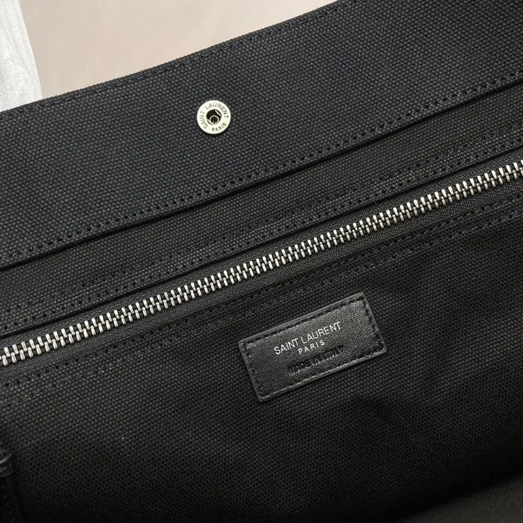 Saint Laurent Rive Gauche Tote Bag Black Linen and Leather — image 7