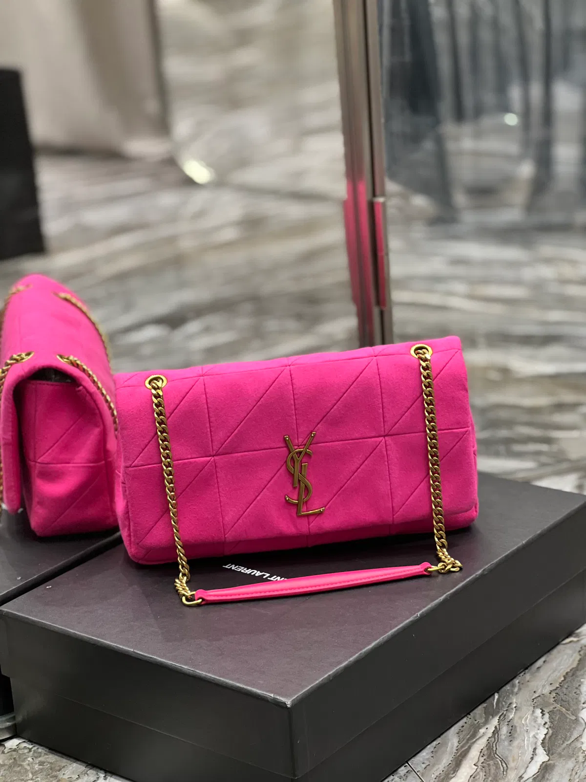 JAMIE MEDIUM CHAIN BAG “CARRÉ RIVE GAUCHE” IN LAMBSKIN AND SUEDE — image 2