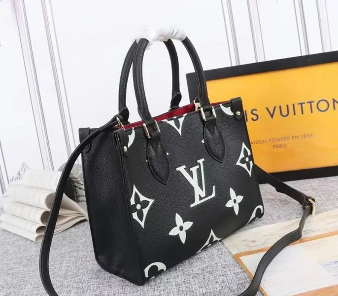 Louis Vuitton Bicolor Monogram Empreinte Leather Onthego PM Bag In Black And Beige — image 2