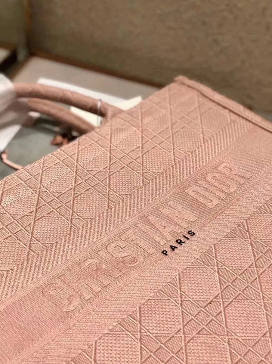 Dior Medium Book Tote Bag Knockoff in Pink Cannage Embroidered Canvas — image 7