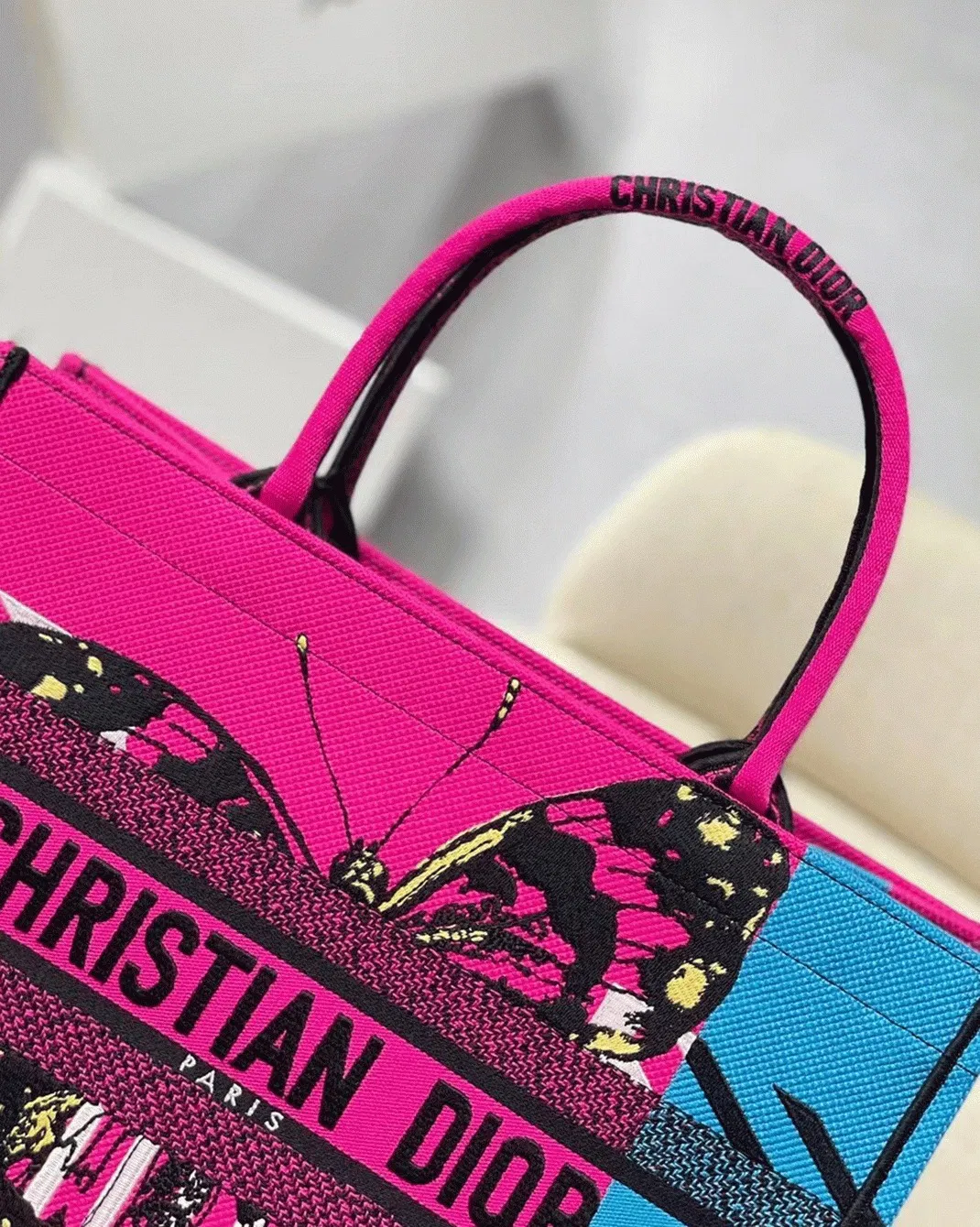 Dior Medium Book Tote Bag in Pink D-Jungle Pop Embroidery — image 6