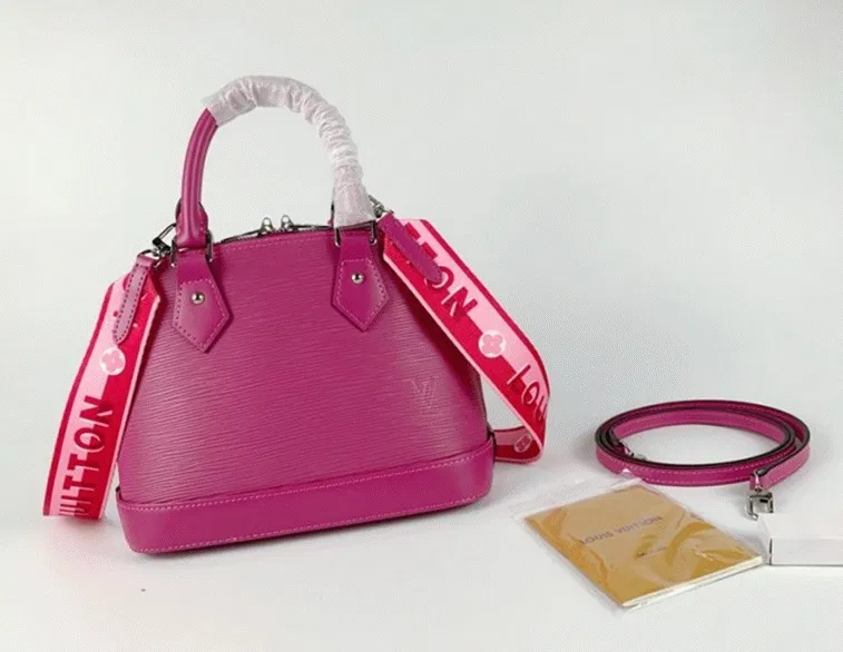 Louis Vuitton Epi Leather Alma BB Handbag In Pondichery Pink With Jacquard Strap — image 6