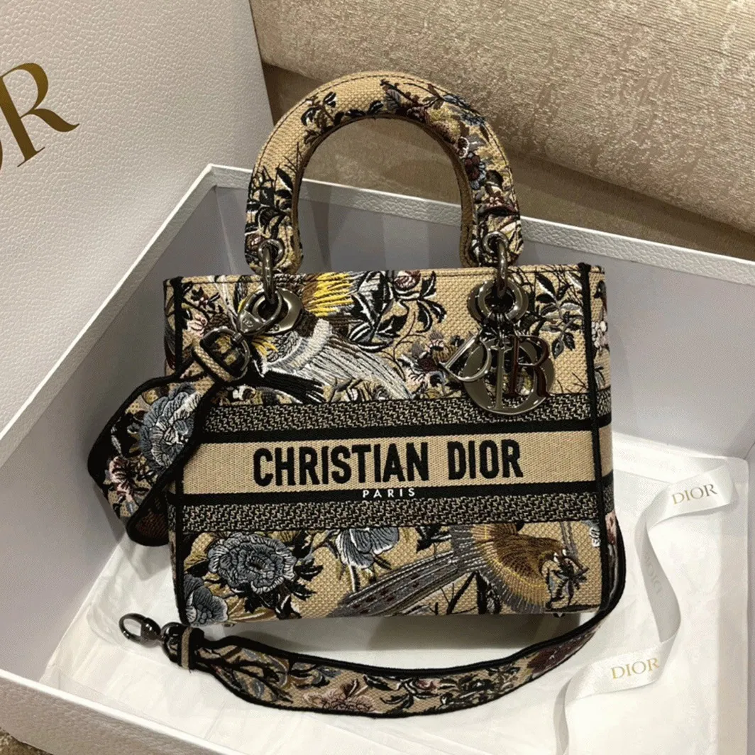 Dior Lady D-Lite Medium Bag in Beige Jardin d Hiver Embroidery
