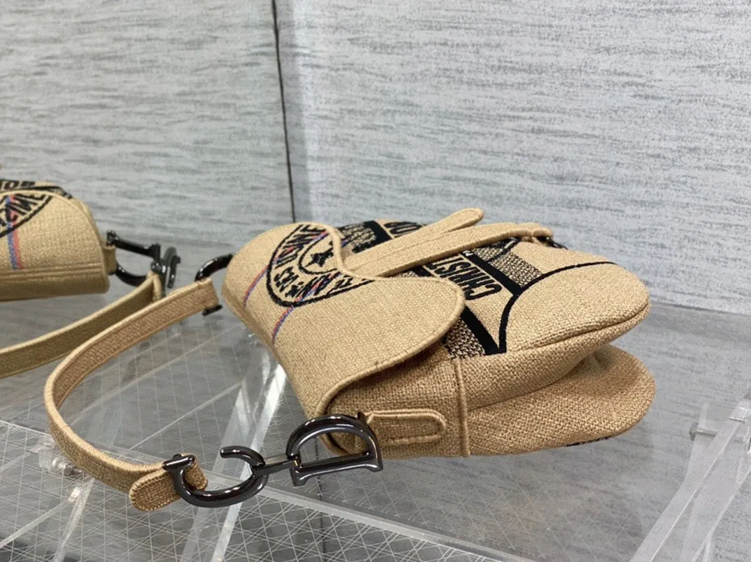 Dior Saddle Bag Knockoff in Beige Jute Canvas with Dior Union Motif — image 8