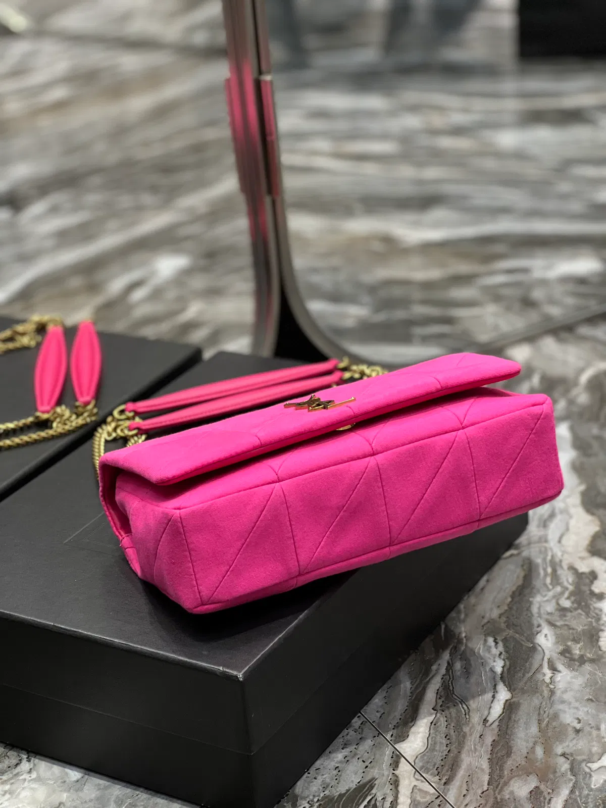 JAMIE MEDIUM CHAIN BAG “CARRÉ RIVE GAUCHE” IN LAMBSKIN AND SUEDE — image 5