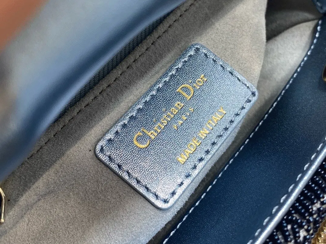 Dior Lady Dior Mini Chain Bag in Satin with Blue Bead Embroidery — image 6