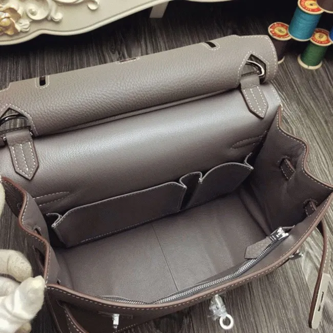 Large grey knockoff Hermes Jypsiere 31cm handbag — image 7