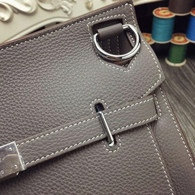 Large grey knockoff Hermes Jypsiere 31cm handbag — image 6