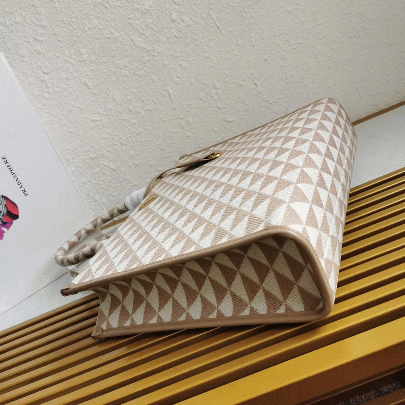 Prada Symbole Large Bag Knockoff in Beige/White Jacquard Fabric — image 2