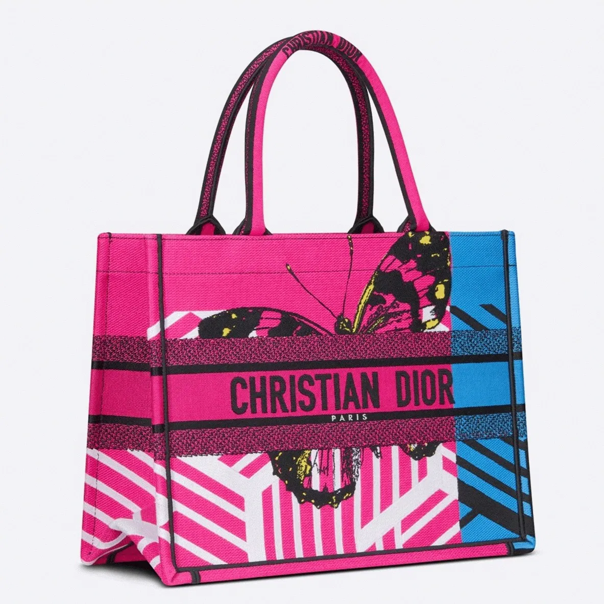 Dior Medium Book Tote Bag in Pink D-Jungle Pop Embroidery