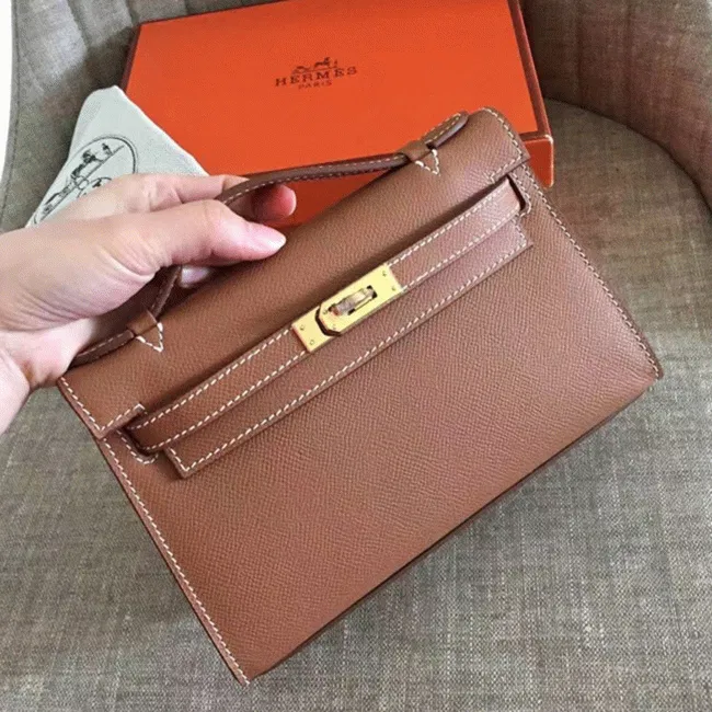 Hermes Gold Epsom High Quality Kelly Pochette Elegant Clutch
