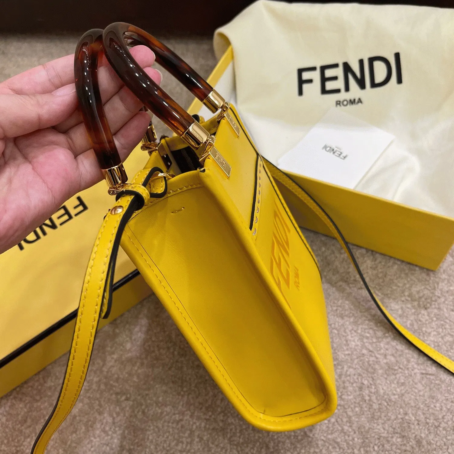 Top Quality Fendi Mini Sunshine Shopper Bag In Yellow Leather — image 5