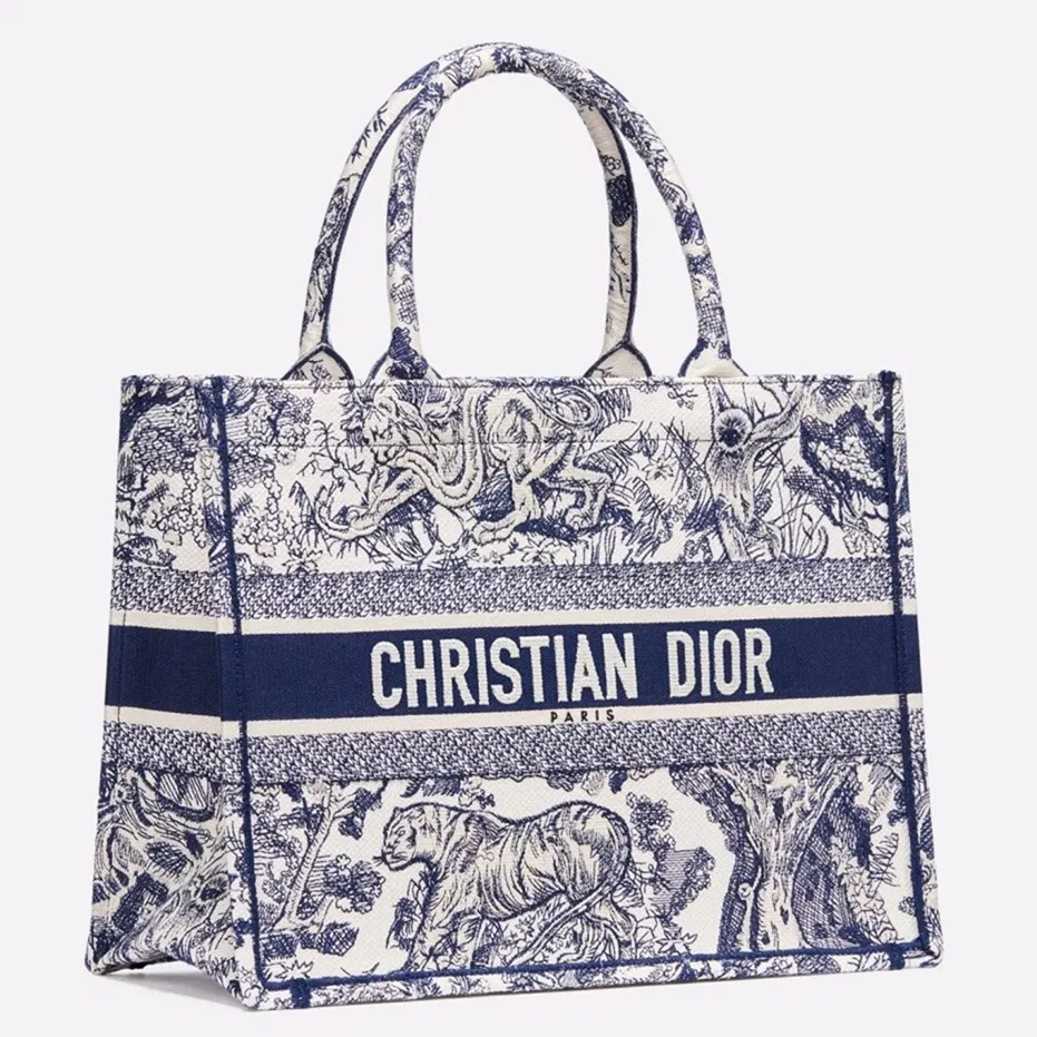 Dior Medium Book Tote Bag in Blue Toile De Jouy Embroidery