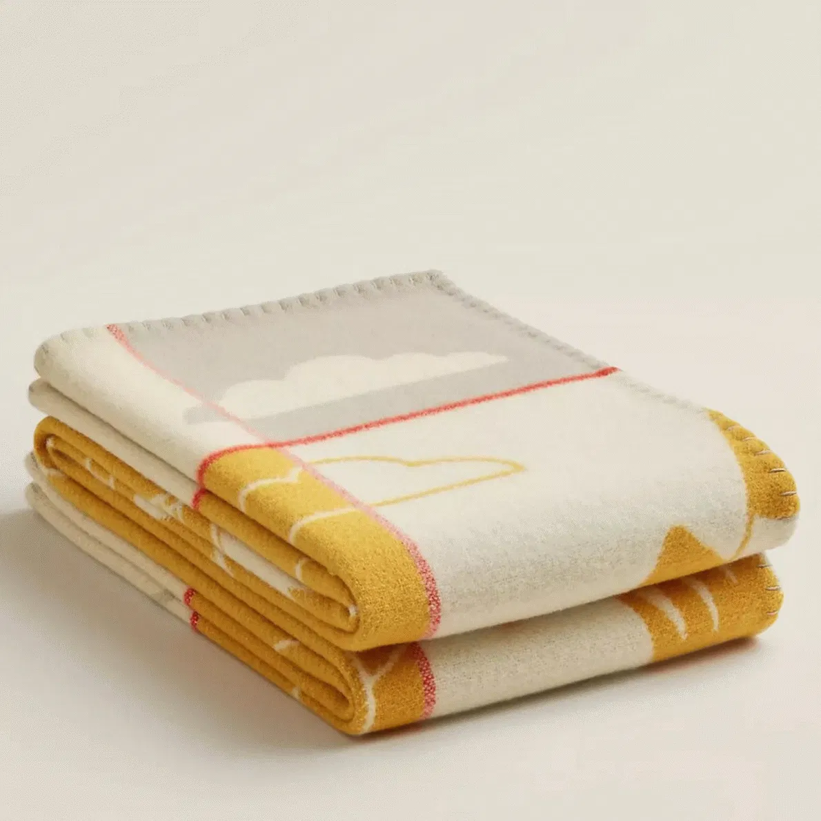 Hermes Avalon Epopee blanket in jaune wool and cashmere