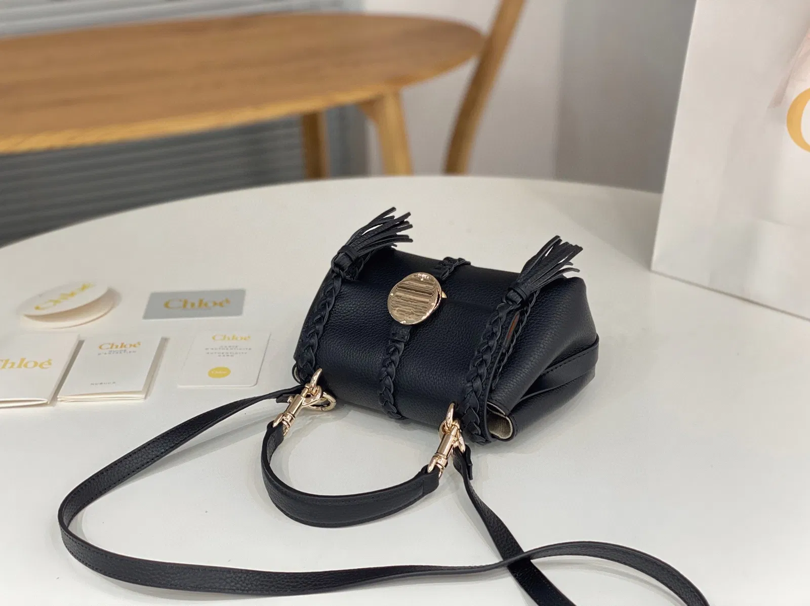 Top Quality Chloe Penelope Mini Shoulder Bag in Black Grained Calfskin — image 8