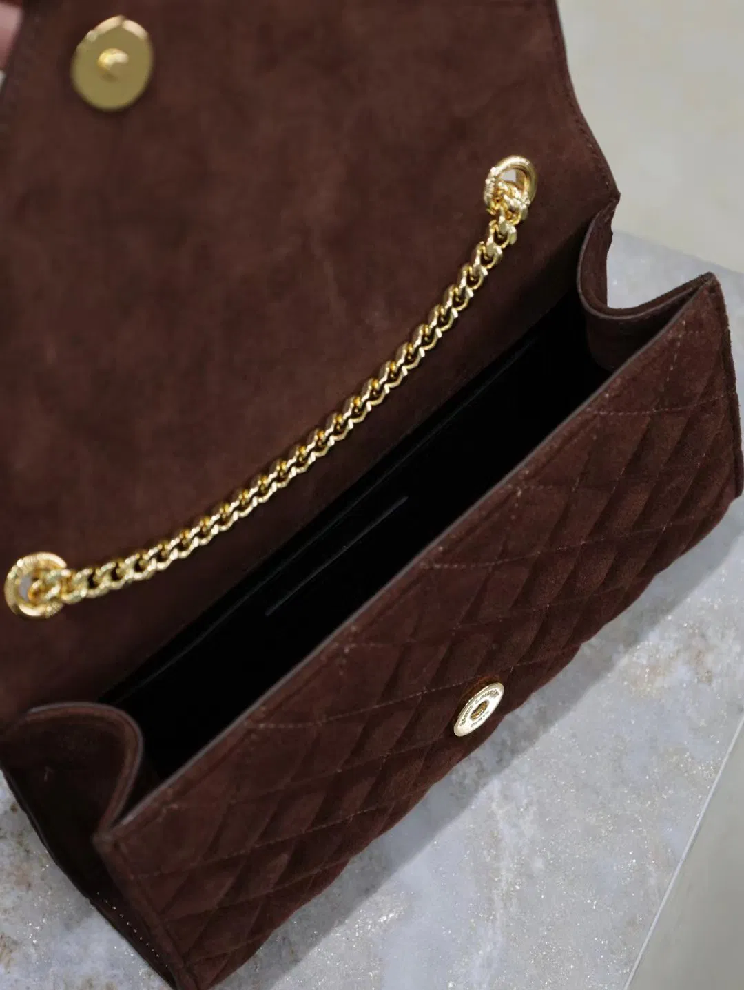 Saint Laurent Envelope Triquilt Small YSL Shoulder Bag in Suede — image 9